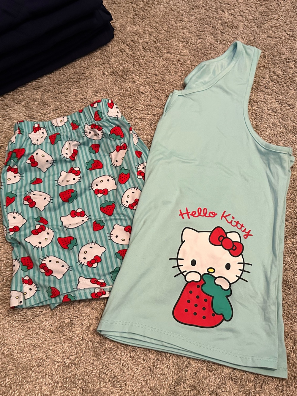 Hello Kitty Mint Green Tank and Strawberry Print Pajama Set